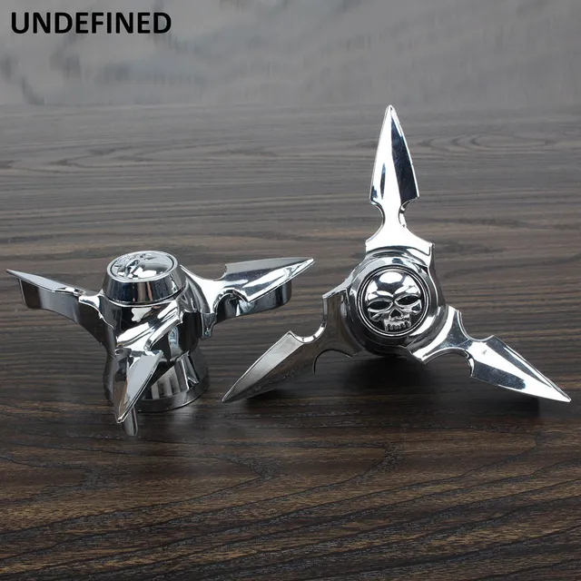 Chrome Skull Front Axle Nut Covers Spun Blade Spinning Axle Caps For