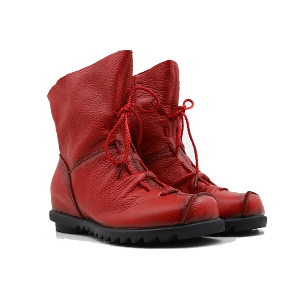 

Women Genuine Leather Short Boots High Quality Solid Colors Fashion Ladies Winter Boots Retro Low Heel Boots Female Shoes