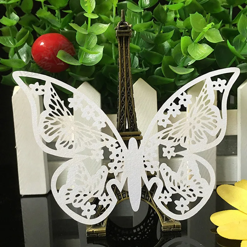 10 Colos 50pcs Butterfly Laser Cut Wedding Place Cards Table Mark Wine Glass Name Place Cards Wedding Birthday Party Supplies