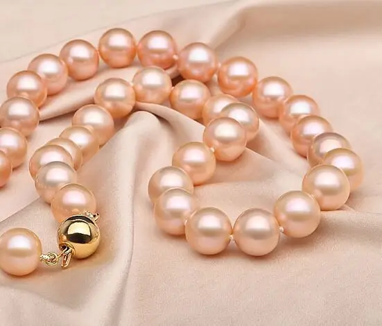 

Charming AAA 18"10-11mm genuine south sea pink pearl necklace