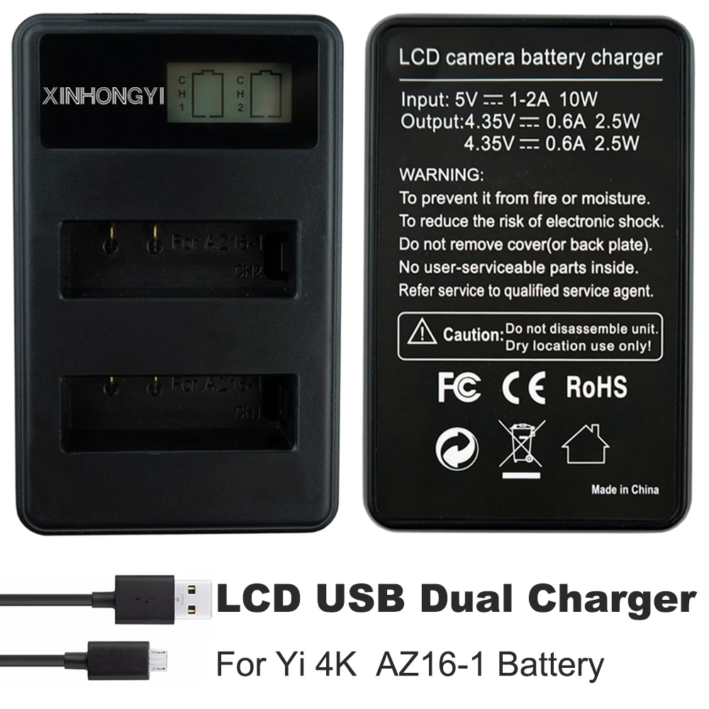 

YI 4K Charger For xiaomi Yi 4K Xiao yi 4k Action Camera AZ16-1 Battery USB Dual LCD chargers xiaoyi YI II 4k+ Lite Accessories