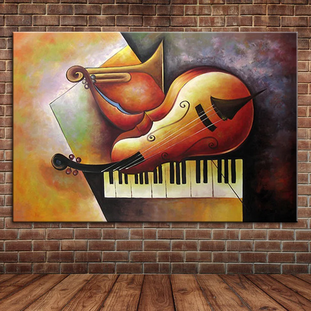 Instrumentos musicais de Piano Pintado À Mão Pintura A Óleo Sobre Tela