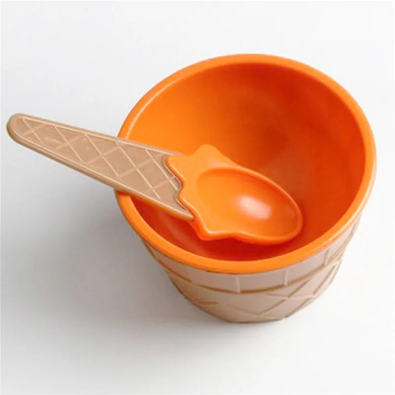Children's Tableware Food Containers Cups Cream Bowls Spoons Dinnerware Kids Dishes Solid Feeding Baby Bowls Plates Ice Dishes - Color: Orange