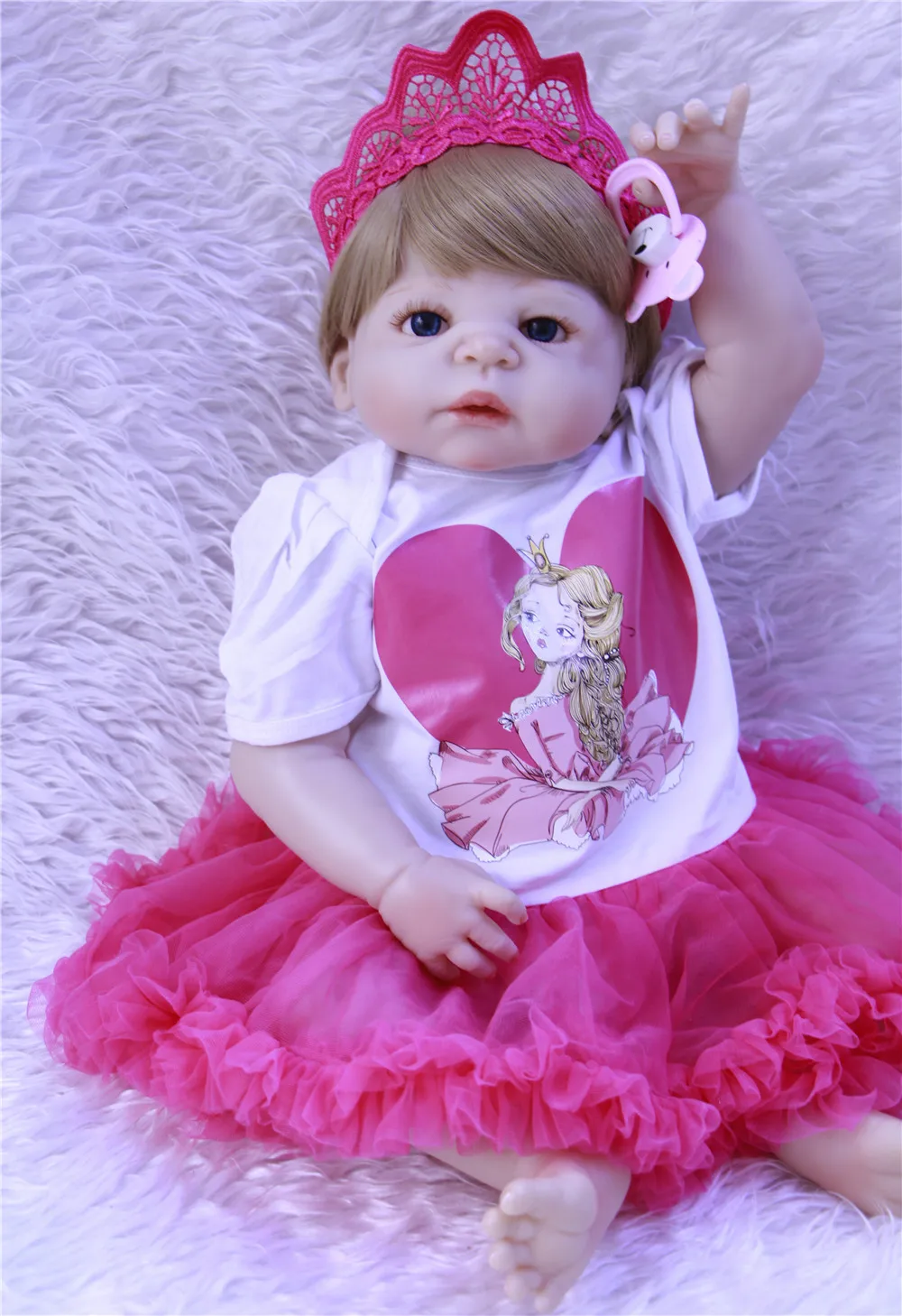 

NPK 23"full body silicone reborn baby girl dolls for child gift soft BJD fashion blonde hair menina Bebes reborn bonecas