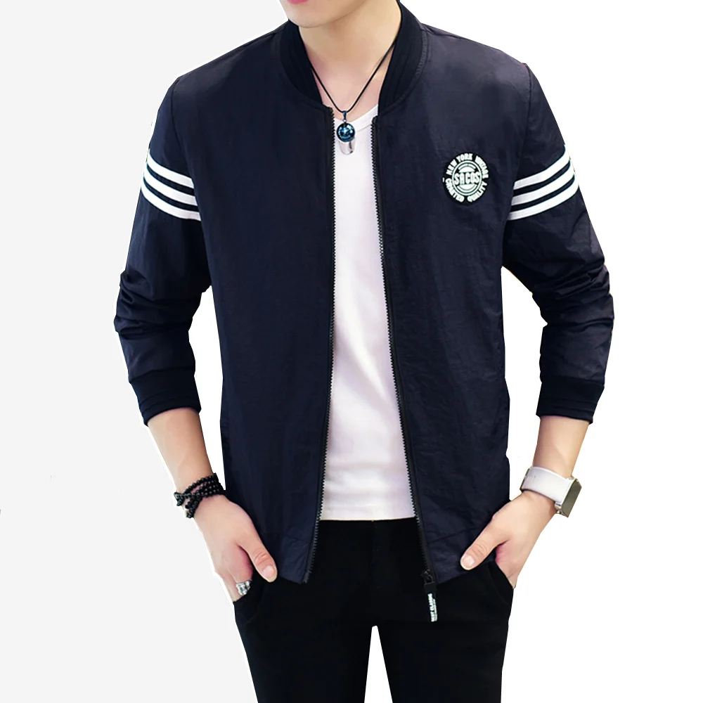 

2018 Autumn New Bomber Jacket Fashion Slim Fit Mens Casual Jackets Print Stand Collar Long Sleeve Windbreaker Coat Male