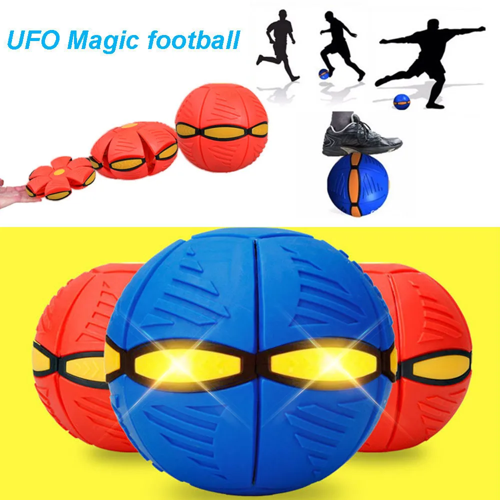 UFO Deformation Ball Soccer 3 LED Lights Magic Flying Football Flat