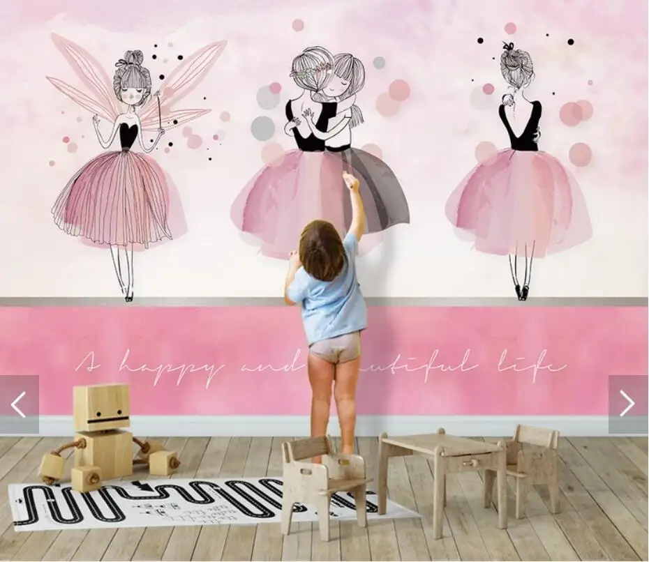 Розовые Обои для девочек, Настенные обои для детской спальни, 3d настенные фрески, обои для детской комнаты, Настенная живопись на холсте, фреска на заказ