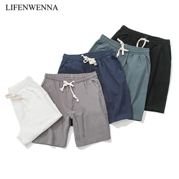 

2019 Summer Casual Shorts Men Linen Cotton Solid Loose Man Drawstring Soft Comfortable Flax Shorts Bermuda Plus Size 4XL 5XL