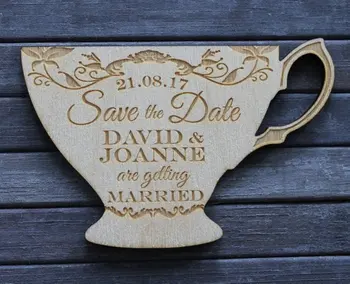 

Personalized afternoon teacup save the date,custom Wooden SAVE THE DATE Fridge Magnets alice theme wedding