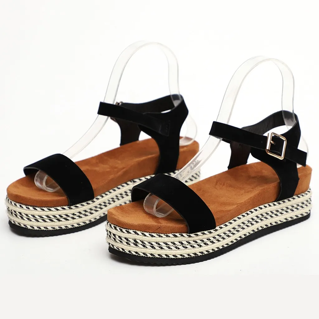 KLV/Женская обувь на танкетке,, сандалии, женские сандалии на толстой подошве, обувь с пряжкой и ремешком на щиколотке, летняя пляжная обувь, Zapatos De Mujer