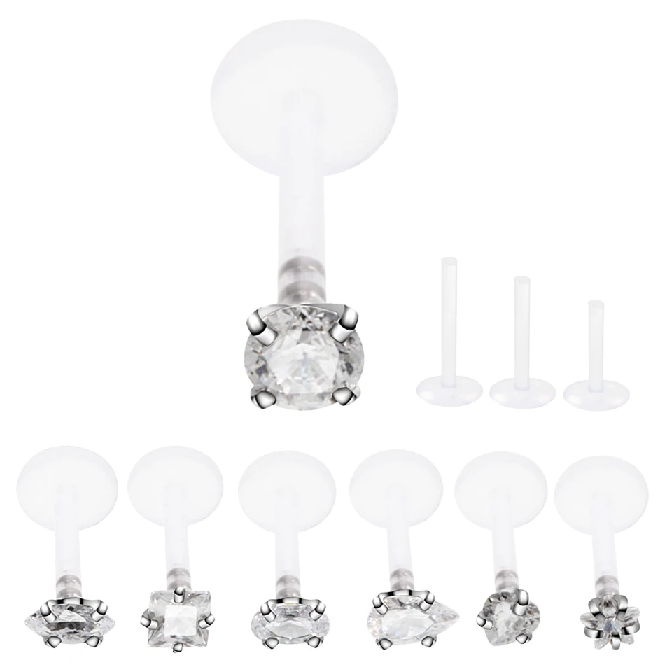 

1PC PTFE Bioplast Labret Rings Lip Monore Stud Piercings Crystal Zircon Ear Tragus Helix Orelha Cartilage Piercing Body Jewelry