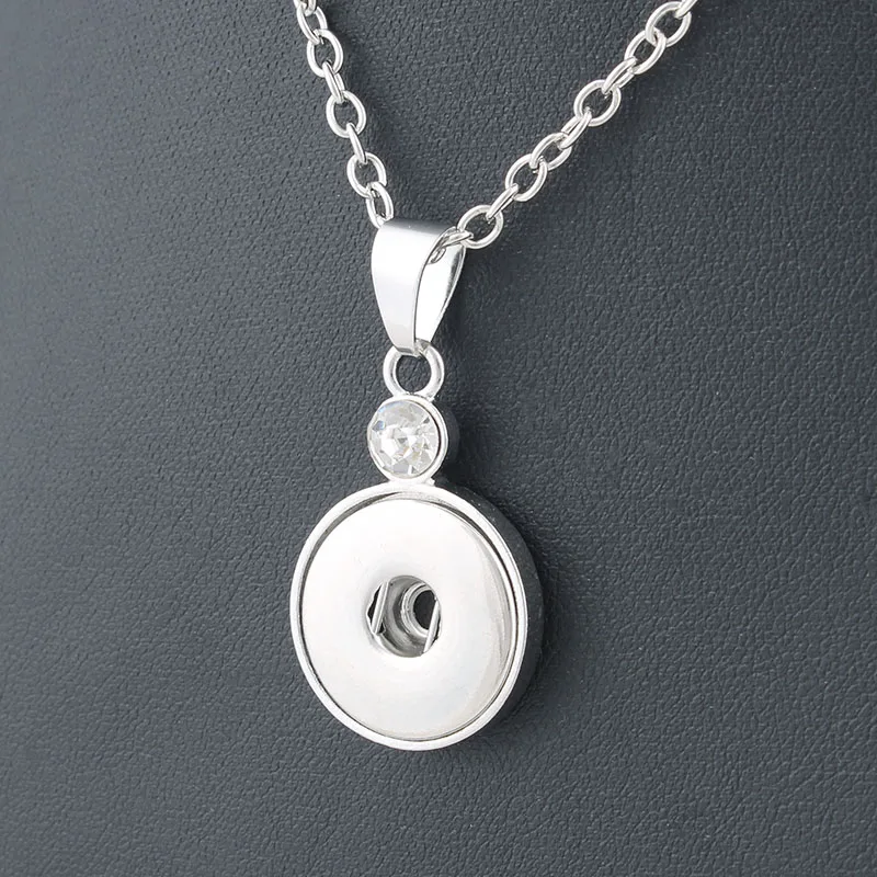 

6 colors Classic Round alloy 18mm Ibryant snap button crystal necklace & pendant jewelry with Bead chain woman DIY jewelry