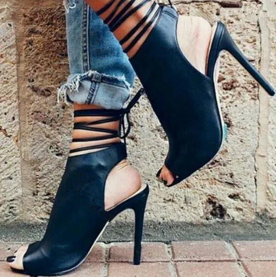 black booties open toe high heels