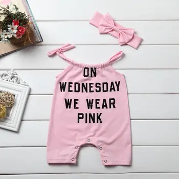 

2019 New Cute Pink Kids Newborn Baby Girl Summer Sleeveless Romper Jumpsuit Outfit Set Clothes Headband