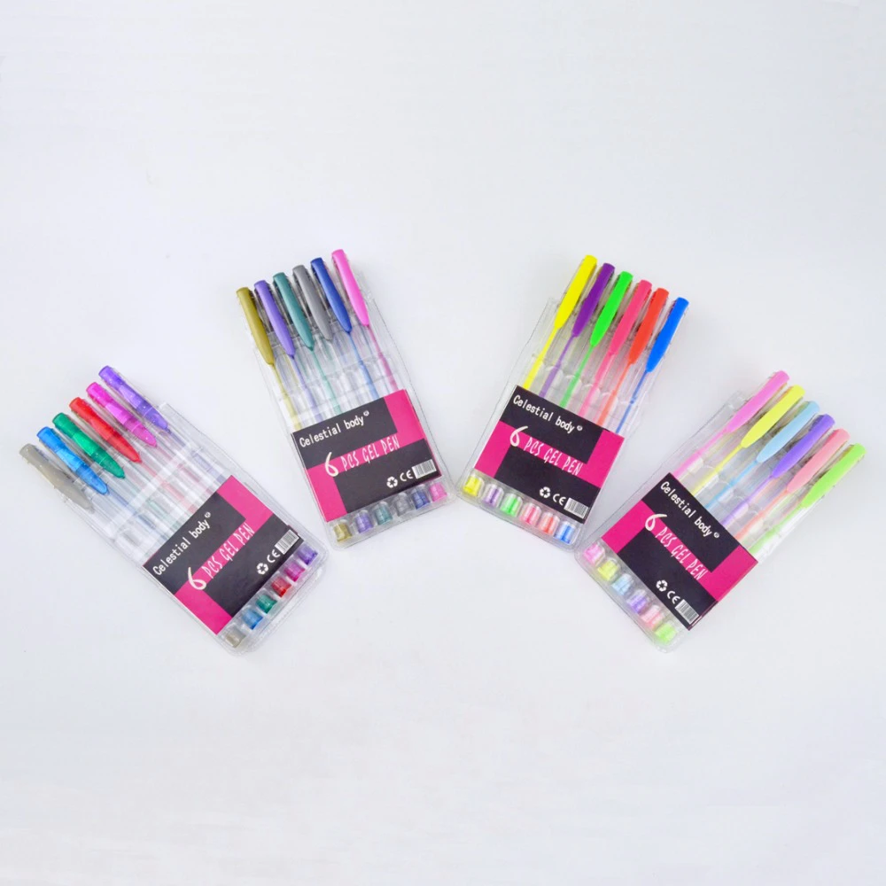 6 PCS gel ink pens for School Fluorescence 4 different color serieses