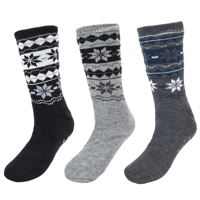 Skinfullysweet/3 пары длинных носков-тапочки домашние мужские зимние теплые ворсистые Нескользящие домашние носки-тапочки рождественские носки