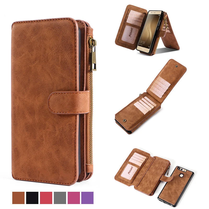 

Detachable Adsorption TPU Business Wallet Multifunctional Zipper Wallet Leather Wallet Cover Flip phone Case for huawei P9 Lite