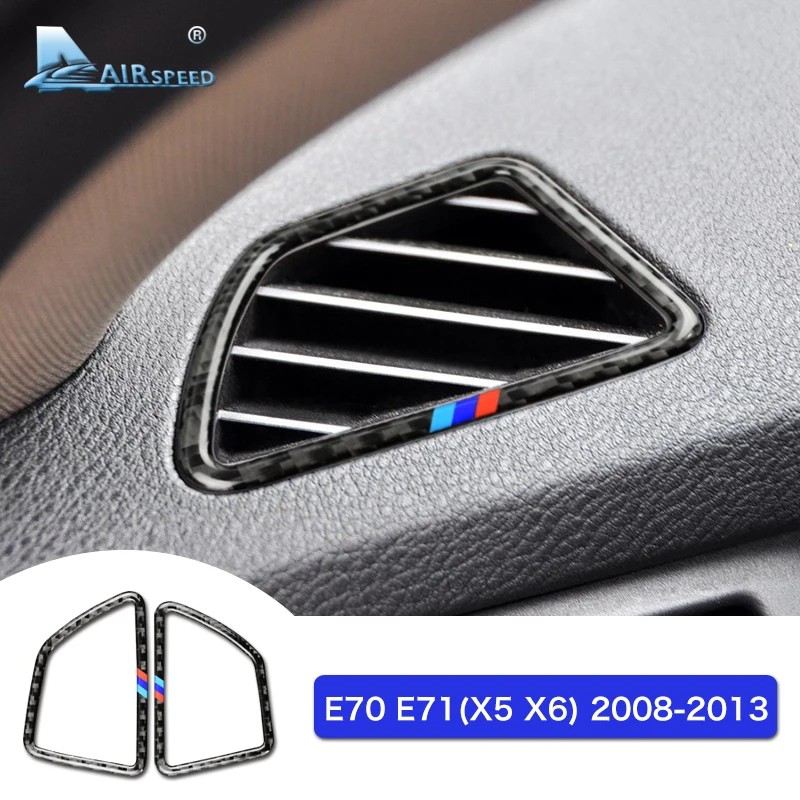 2PCS Carbon Fiber Interior Air Vent Outlet Frame Trim For BMW X5 E70 2008-2013