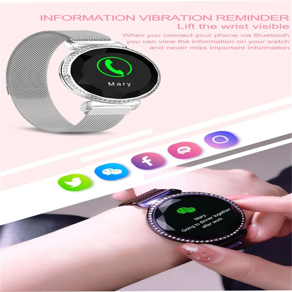 IP67 водонепроницаемые Bluetooth умные часы Роскошные женские пульсометр кровяное давление мониторинг сна умные часы браслет# A