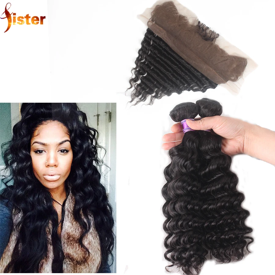 

Brazilian Deep Wave With Frontal Closure 13*4 Deep Wave Frontal Closure With Bundles 4pc lot Deep Wave Frontal From Ear To Ear
