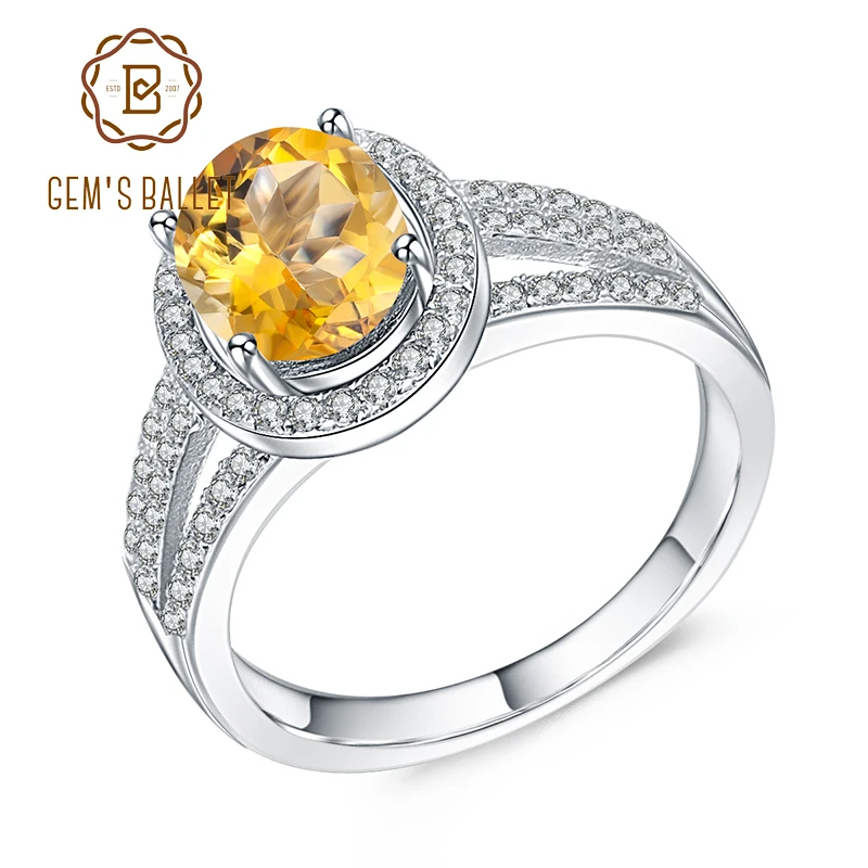 

GEM'S BALLET Real 925 Sterling Silver Natural Yellow Citrine Ring For Women 1.79Ct Birthstone Gemstone Ring Gift Fine Jewelry