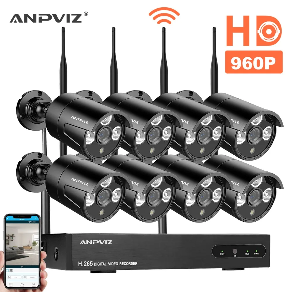 

Anpviz 8CH 1080P Wireless NVR Kit CCTV Camera System 8Pcs 960P Outdoor WiFi Bullet IP Camera P2P Video Surveillance System