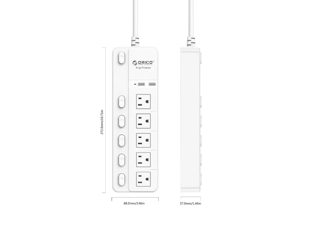 ORICO SPC power Strip 5 розетка переменного тока с 2 usb-портами для зарядки Кнопка питания Управление штепсельной вилкой США с usb умным зарядным устройством