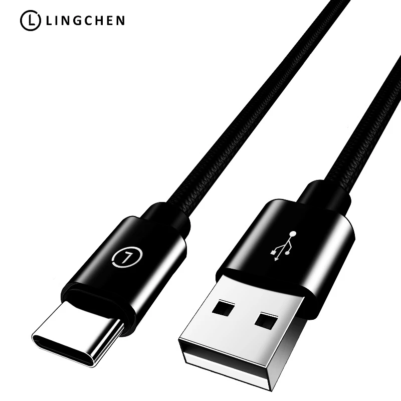 LINGCHEN usb type-C кабель для samsung Galaxy S9 S8 Note 8 usb type-C кабель для быстрой зарядки huawei USB-C кабели для мобильных телефонов - Цвет: Black