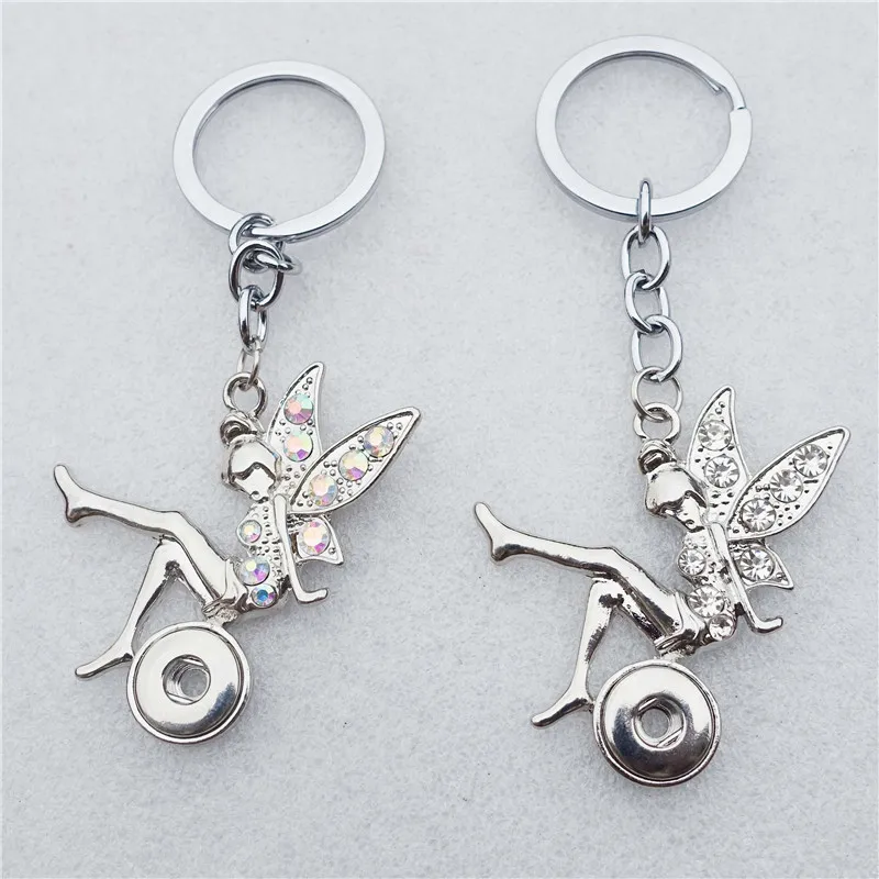 10pcs/lot Mix Colors Fashion Rhinestone Fairy Girl Key Chains Metal 12MM Snap Buttons Pendant