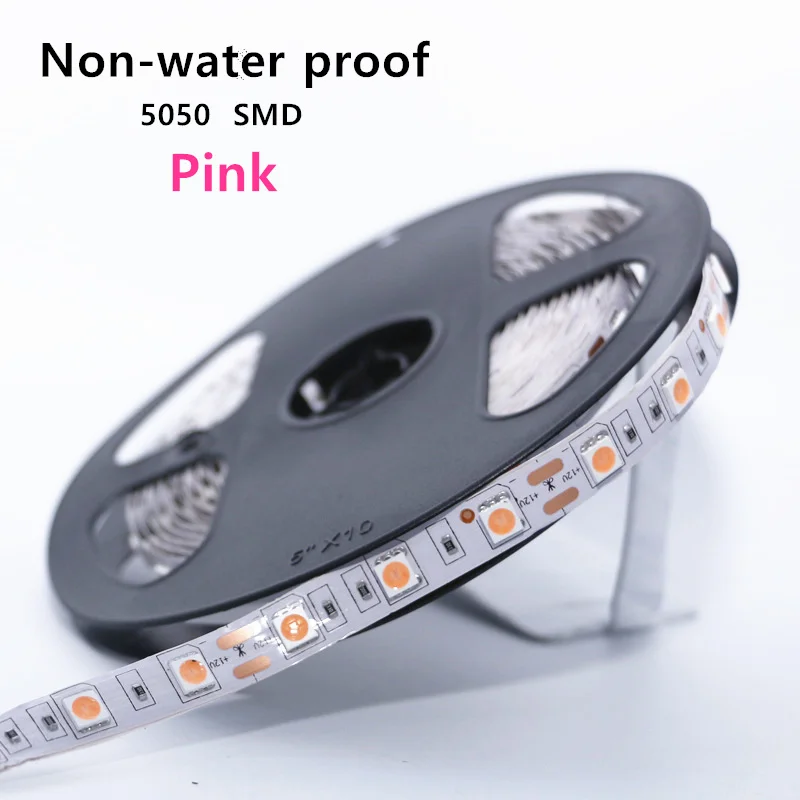 Розовый цвет прокладки СИД светильник SMD 5050 не водонепроницаемая светодиодная лента полоса Гибкая лента шнура ярче, чем 5630 3528 1/2/3/4/5M 12V