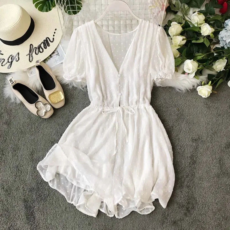 Summer Casual Bodysuit Women Lace Up Romper Wide Leg Jumpsuit V-Neck Chiffon Bechwear Mono Mujer Combinaison Femme Summer Casual Bodysuit Women Lace Up Romper Wide Leg Jumpsuit V-Neck Chiffon Bechwear Mono Mujer Combinaison Femme