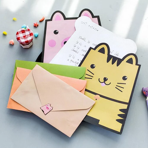 2 компл./лот милых животных Письмо бумаги Симпатичные notepaper конверт офисные