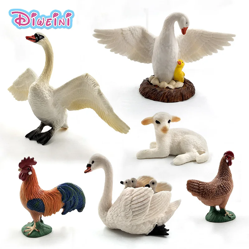 

Artificial Little Lamb Swan Cock Rooster Chicken sheep Hen animal model figure plastic Decoration educational toy Gift For Kids