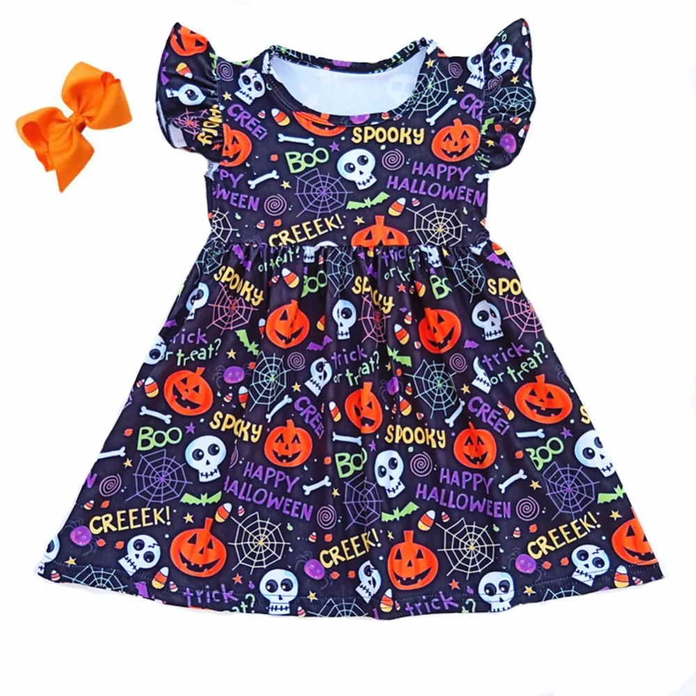 Halloween Dress Baby Gils Fall/Winter Spooky Print Milksilk Clothing