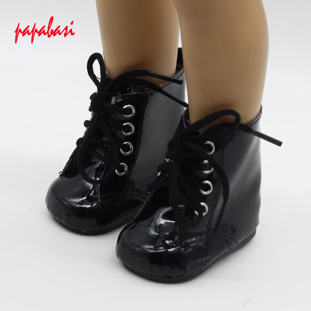 Black Lace Up PU Martin Boots Shoes for 18inch American Girls Dolls