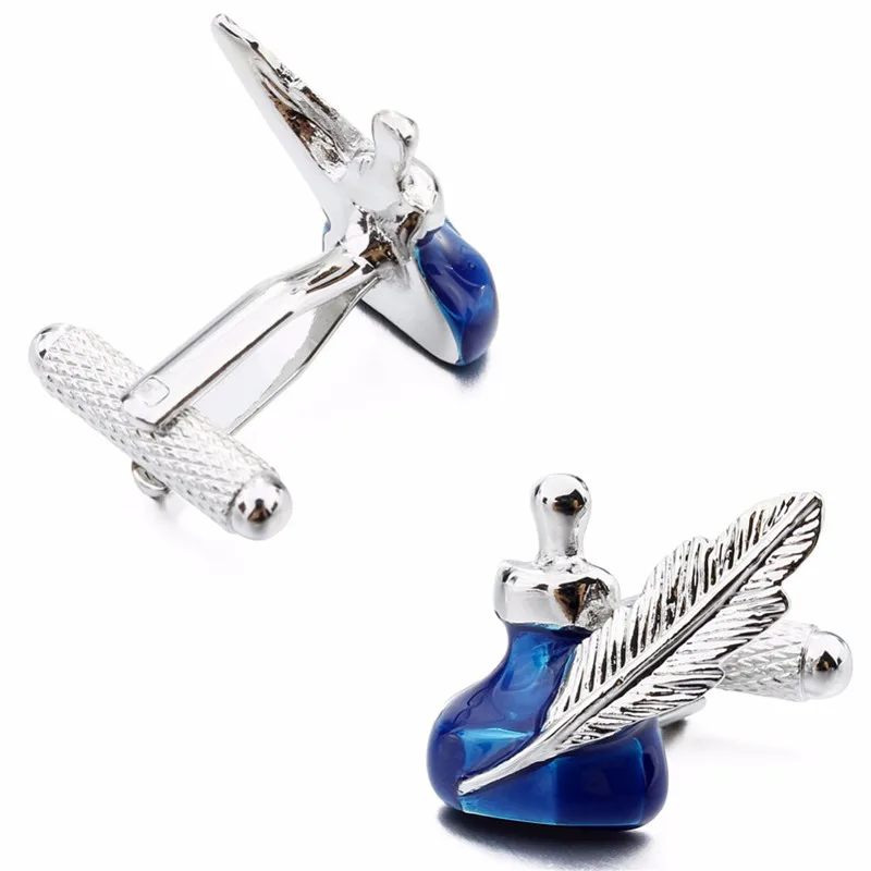 HAWSON повседневные запонки Quill Pen & Ink Bottle Имитация родия с голубой эмалью для мужчин