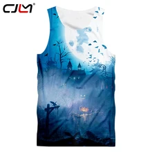 CJLM Хэллоуин готический, мужской топ на бретелях с 3D принтом тыквы, пусковой жилет, мужская синяя футболка, прямая