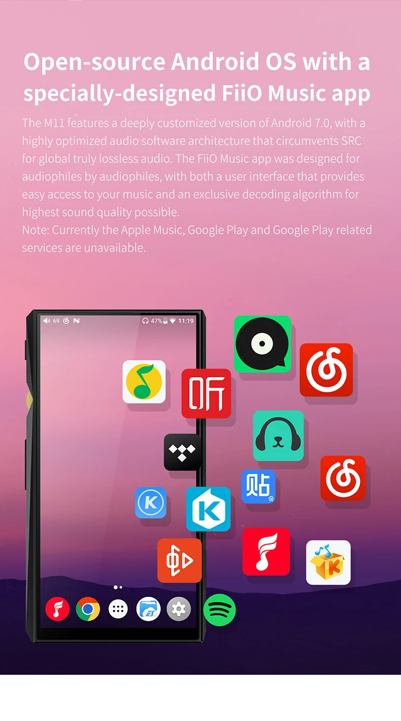 FiiO Android M11 HIFI музыкальный mp3-плеер сбалансированный выход/Поддержка wifi/Air Play/Spotify Bluetooth aptx-HD/LDAC DSDUSB DAC