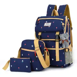 Холщовые школьные сумки большой емкости для девочек-подростков, модный рюкзак высокого качества с принтом, 3 шт./компл., школьные сумки