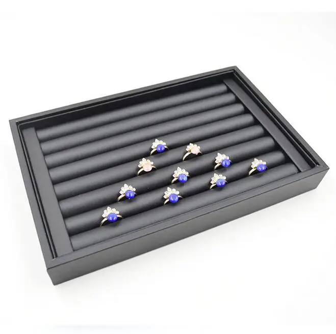 New Fashion Jewelry Display Velvet and PU Slots Earring Ring Tray Organizer Holder Case Box Wholesale Storage Ring Earring Key