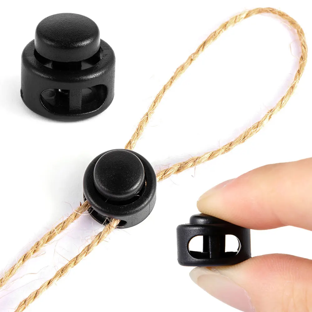 

12pcs Cord Lock Clamp 2 Hole Black Toggle Clip Stopper Paracord Shoelace Cord Backpack Bag Parts Accessories 11x17mm DIY Craft