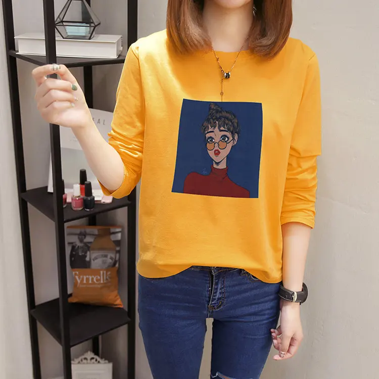 Autumn Cartoon Printed Tshirts Women's Long Sleeve T-shirt Female Casual Tees M-XXL Cotton T-shirts For Women Poleras Mujer 2019 (10)