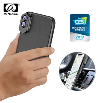 

APEXEL Wide Zoom Lens Case Kit Camera Wide Angle Telephoto Lens With Black PU Leather Phone Case Set For iPhone X,XS,XS Max