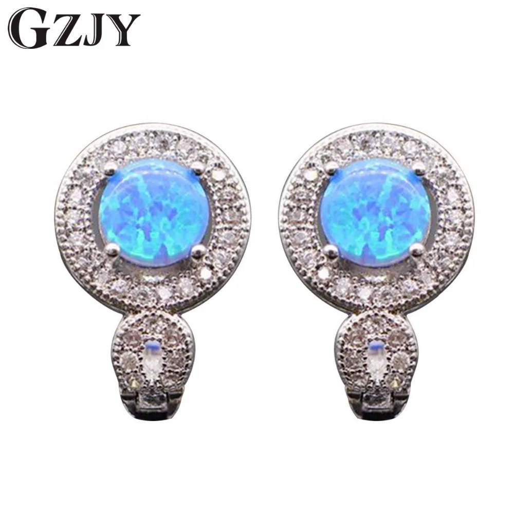 

GZJY Fashion 925 sterling silver Ear pin Round Multicolor Fire Opal Zircon Earring For Women Wedding Birthday Gift Bijouterie