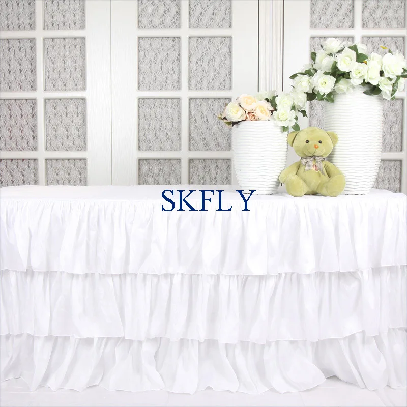 

SK00K gorgeous custom made 3 layers wedding ruffled gathered blue pink purple white taffeta table skirt with velcro