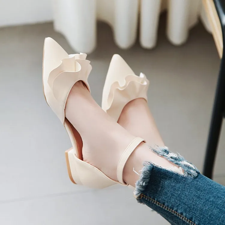

Big Size 11 12 ladies high heels women shoes woman pumps Rough heel Package the heel Package toes buckles Pointed sweet