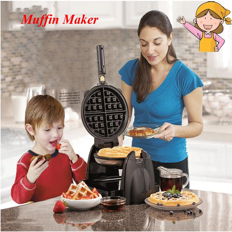 

Household Waffle Making Machine Multi-function Automatic Double Heating Rotating Muffin Baker Electrical Baking Pan 26030-CN