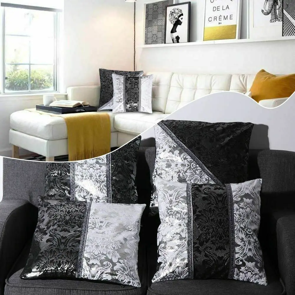 

Luxury Vintage Black Silver Floral Cushion Cover Pillow Case For Car Sofa Decor Pillowcase Home Decorative Pillow Cover 45x45cm