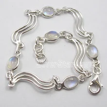 Chanti Международный Серебряный Синий огонь Радуга Лунный камень дизайнерский браслет 8 1/" BIJOUX