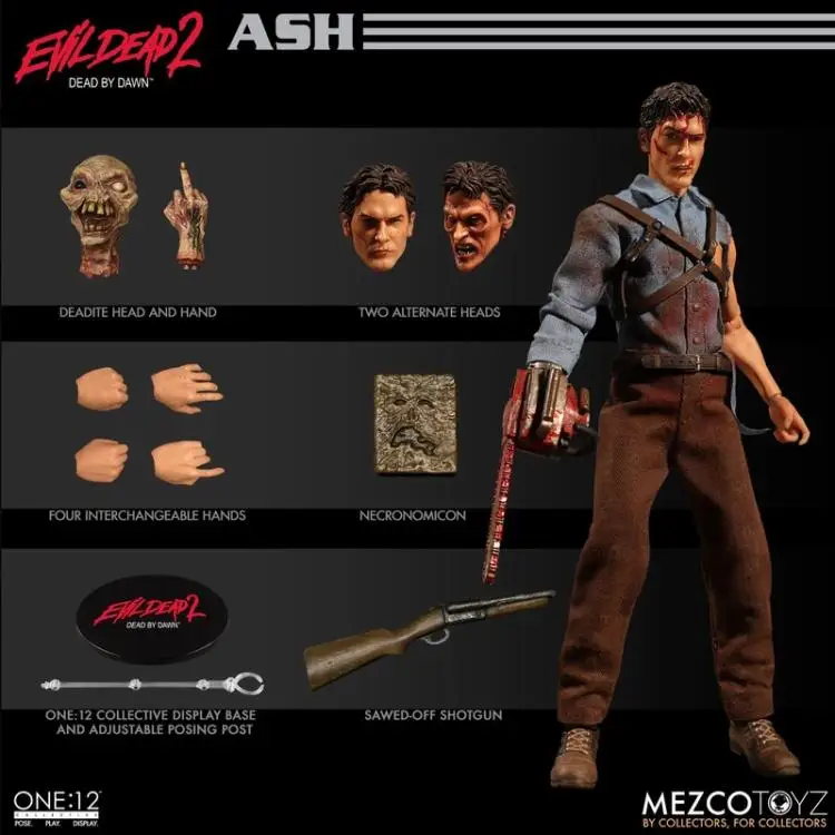Mezco Living Dead Ash 2 10" poupée tronçonneuse EVIL DEAD film armée de Darkenss Détecteur de poussières lunaires 